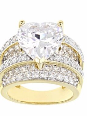 Gold Heart Solitaire Cubic Zirconia Ring - Women Jewelry